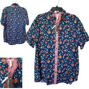 MATILDA JANE Men's Large Shirt Linen Blend Strawberry Button Front